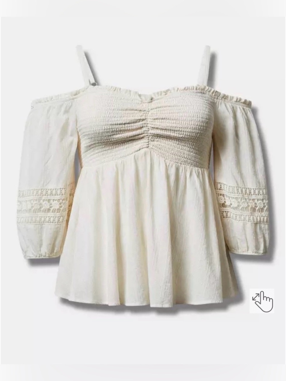 Women's Cold Shoulder Smocked Blouse with Lace Trim torrid size 1